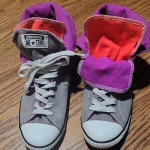Converse RARE Double Tongue Gray And Purple High Top Sneakers Size 7 Womens, 5 M